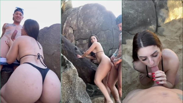 Bianca Rios fazendo uma pegada safada e se divertir atrás da rocha