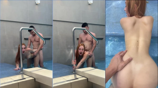 Eletricista se divertindo com uma ruivinha na piscina