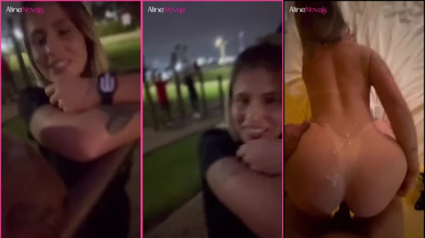 Aline Novak se divertindo com três caras