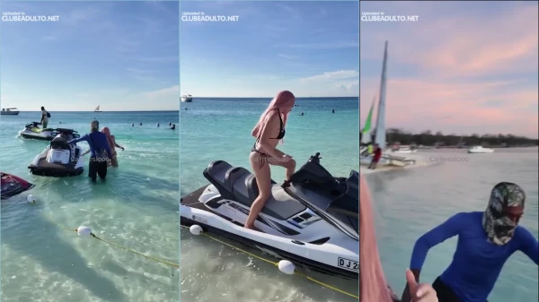 Malandra dá uma enfiada no piloto de jet ski na areia da praia