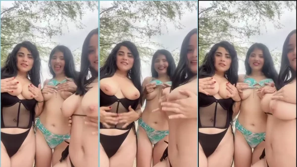 Lizeth Rios e suas amigas, todas cheias de charme, desfilando com os peitos de fora