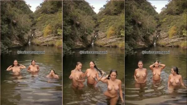 Larissa Sumpani dando um mergulho sem roupa com as amigas