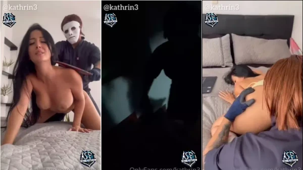 Kathrin, essa gata safada de shortinho jeans, fazendo graça com o mascarado